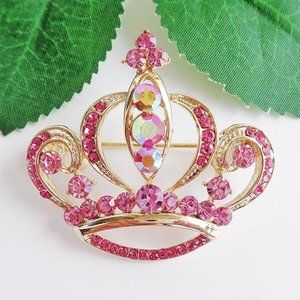 Navachi Gold Plated Multicolor Crystal Royal Crown Brooch Pins